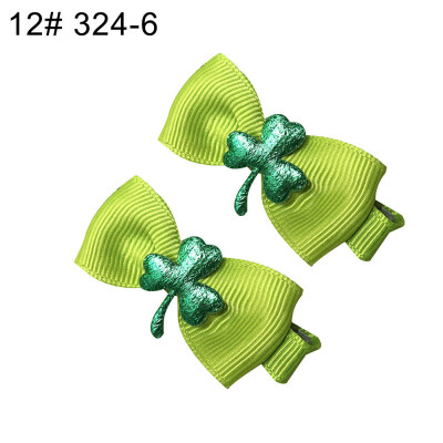 

12Pcs Lovely Saint Patricks Day Shamrock Girls Hair Clip Bow Hairpin Headwear