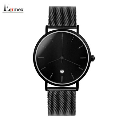 

Enmex simple Design for Translation of Holiday gifts three-dimensional simple couple wrists with thin steel neutral watches