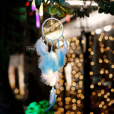 

Gobestart Handmade Dreamcatcher Feathers Night Light Car Wall Hanging Room Home Decor BU