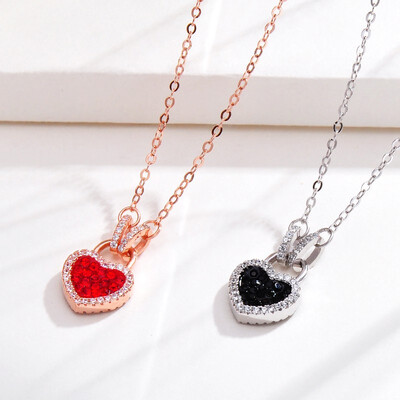 

Small red heart 925 silver necklace female clavicle chain