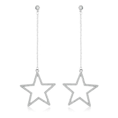 

Bijoux Crystal Rhinestone Hollow Five-pointed Star Hanging Earrings Jewelry