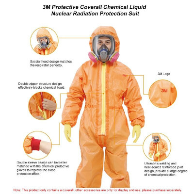 

3M 4690 Protection Suit Protective Coverall Chemical Liquid Nuclear Radiation Protection Suit Acid & Alkali Resistant Overalls Hoo