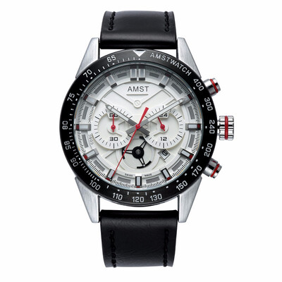 

AMST six-pin cool big dial waterproof three-eye mens watch leather steel belt mens watch 3021
