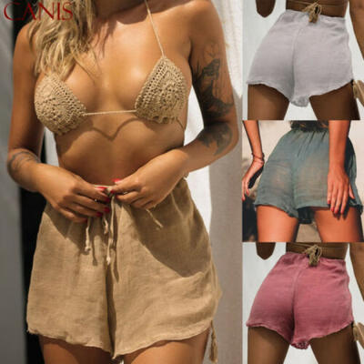 

Sexy Womens Beach Shorts Summer Loose Casual Mini Pants Sheer Cover up Swimwear