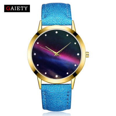 

〖Follure〗Women Fashion Starry Sky Leather Band Analog Quartz Round Wrist Watch Watches BK