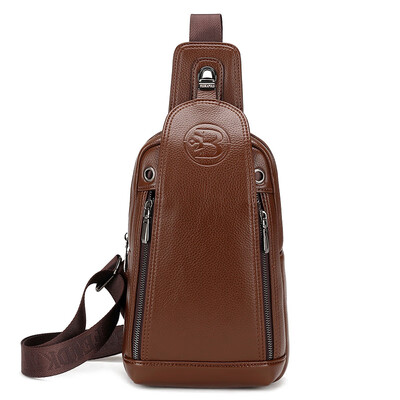 

New mens bag Europe&the United Kingdom British mens leather chest bag shoulder diagonal multi-function anti-theft