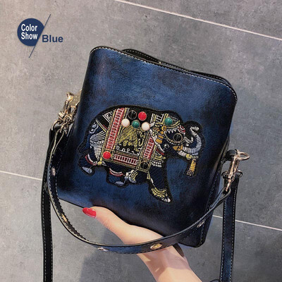 

Elephant Appliques Bucket shoulder bag Fashion luxury handbags women bags designer PU leather soft crossbody bags for women 2019