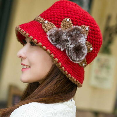

Tailored Fashion Women Lady Winter Warm Crochet Knitted Flowers Decorated Ears Hat Hot