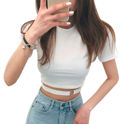 

Summer Short Sleeve Crop Top Sexy Women T Shirt Casual Slim Crop Shirt Top