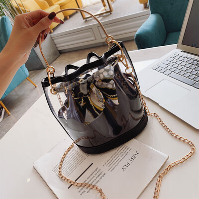 

Qiao Bani 2019 new South Korea ulzzang transparent silk scarf belt mother bucket bag hand shoulder bag