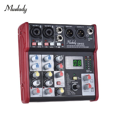 

Muslady SM-66 Portable 4-Channel Sound Card Mixing Console Mixer Built-in 16 Effects with USB Audio Interface Supports 5V Power Ba