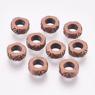 

Metal Alloy European Beads Large Hole Beads Lead Free & Cadmium Free & Nickel Free Tube Red Copper about 9mm in diameter