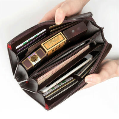 

Mens Leather Bifold Card Holder Long Wallet Purse Checkbook Clutch Billfold UK
