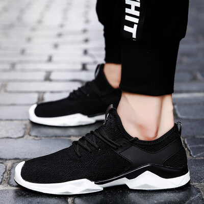 

Autumn new flying woven sneakers mens mesh casual shoes Korean version of the tide increased shoes breathable running mens shoes