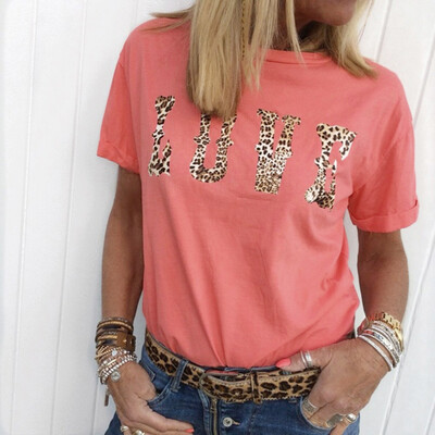 

Nomeni New Womens Sexy O Neck Leopard Letter Print Short Sleeveless Tops Blouse