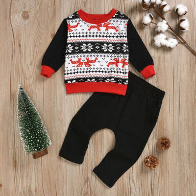 

AU Xmas Infant Baby Boys Tops T-shirt PulloversPants Trousers Christmas Clothes