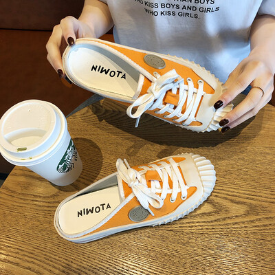 

Canvas Shoes Women Summer Half Slippers Shell Head Lazy Shoe Sandals with No Back Head