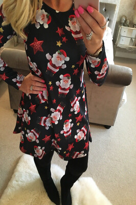 

Womens Christmas Dress Ladies Mini Santa Snowman Long Sleeves Xmas Swing Dresses