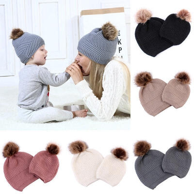 

Parent-child Cap Mother Baby Crochet Soft Ski Cap Winter Warm Hat
