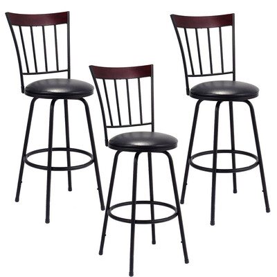 

Set of 3 Steel Frame PU Leather Swivel Bar Stools