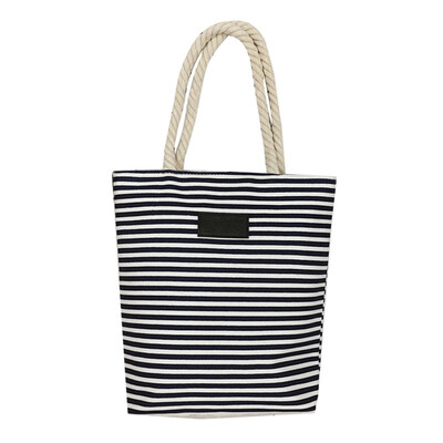 

Fashion Striped Canvas Shopping Bag Women Rope Handle Tote Shoulder Handbag