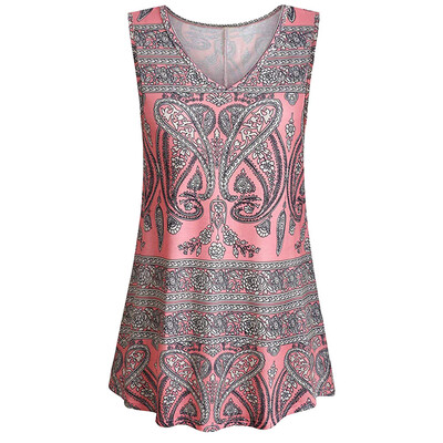 

Starmoon Womens Summer Printed Sleeveless V Neck T Shirts Blouse Pleats Tunic Tank Tops