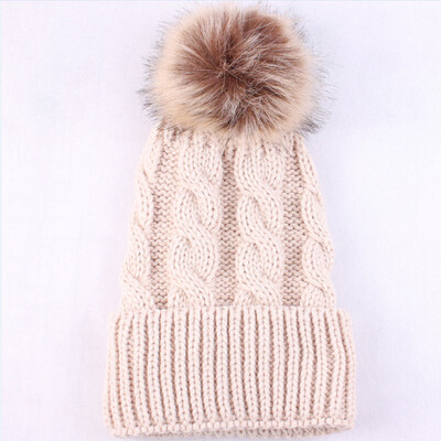 

Cute Mother Baby Knitting Pom Bobble Hat Winter Warm Beanie Knitted Matching Cap