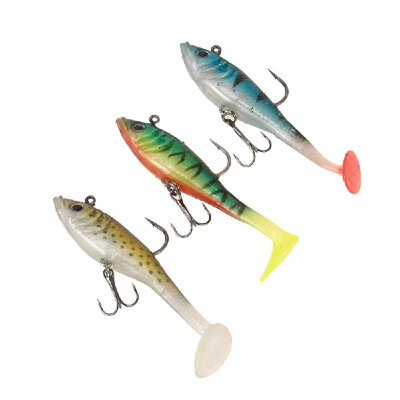 

3Pcs 3D Eyes Fishing Lures Set Kit with T Tail Trebble Hook Soft Fishing Lure Baits Artificial Bait Lure