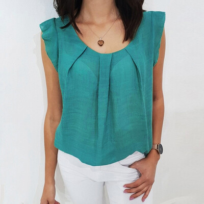 

Starmoon Women Sexy Sleeveless Chiffon Blouse Casual Loose Solid Ruffle Tank Tops