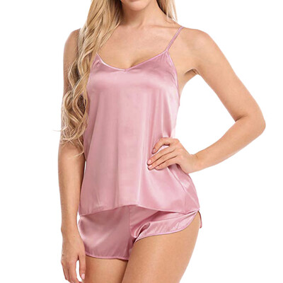 

2PC Women Sexy Pajamas Set Spaghetti Strap VestShort Pants Nightwear Sleep