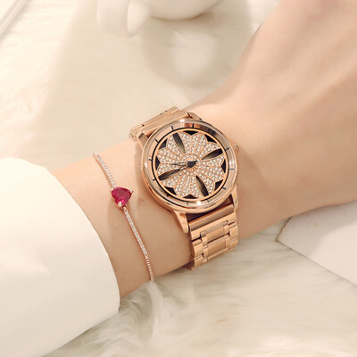 

Watch quartz female watch rotating rose gold steel belt watch