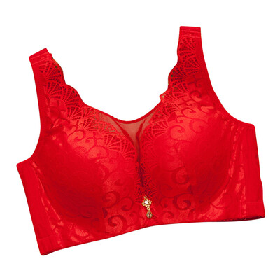 

Toponeto Large Lace Bra Thin Full Cup Folded Adjustable Bra Four-row Button Bra Underwear