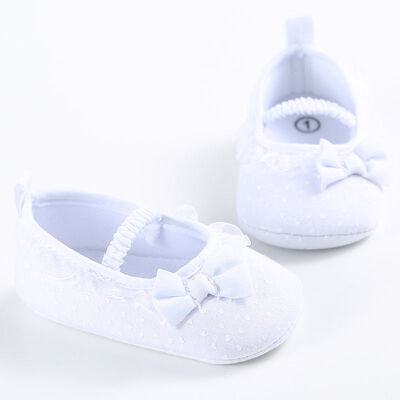 

Newborn White Bowknot Dot Baby Girl Lace Shoes Toddler Prewalker Anti-Slip Shoe Simple Baby Shoes