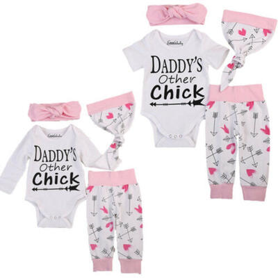 

Newborn Infant Baby Girls Outfits Clothes Tops RomperLong Pants Hat 4PCS Set