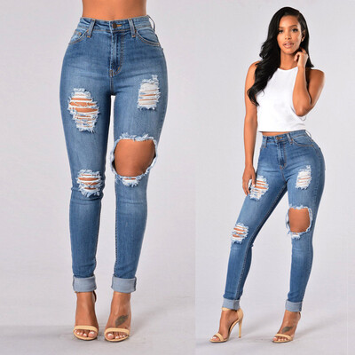 

Tailored Women Hight Waisted Long Pants Pocket Denim Jeans Stretch Length Jeans Trousers