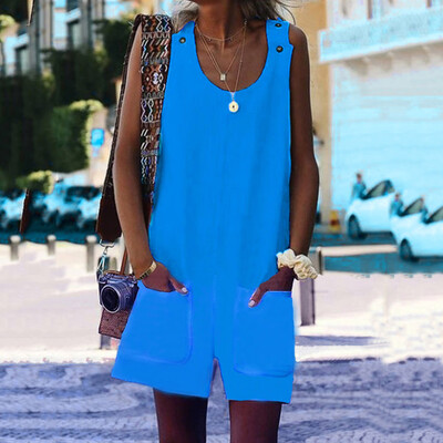 

Starmoon Womens Fashion Brief Sleeveless U-neck Button Shorts Jumsuits With Pocckets