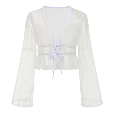 

Blouse Sexy V-neck Cardigan Sunscreen Perspective Polo Shirts