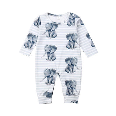 

Newborn Baby Toddler Elephant Cute Animal Print One-Piece Organic Cotton Footless Pajamas Bodysuit Romper Outfit for Infants B