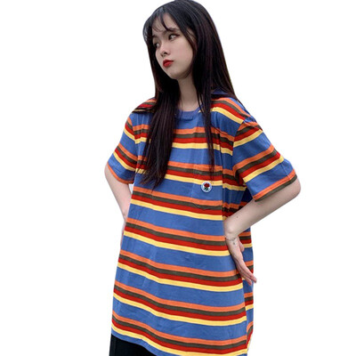

Womens Fashion Summer Casual T Shirt Short Sleeve O-Neck Korean Style Striped Loose Tee