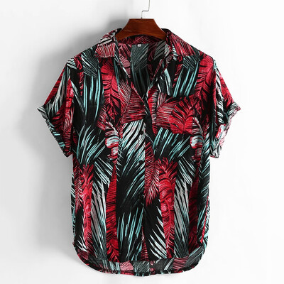 

Toponeto Mens Printed Hawaiian Loose Beachwear Short Sleeve Casual Buttons Shirt