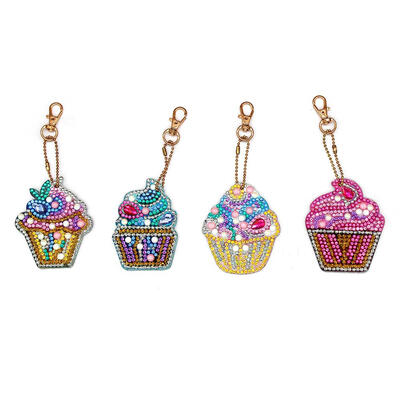 

4pcs DIY Keychain Diamond Painting Cake Ice Cream Key Ring Pendant Gift