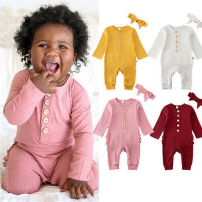 

US Baby Boy Girl Knitted Romper Bodysuit Ruffle Jumpsuit Headband Clothes Outfit
