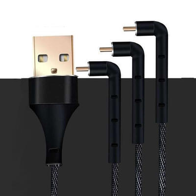 

Creative 3-in-1 90 Degree Angle Data Cord USB To Type-C Micro Lightning Braided Charging Cable-15m