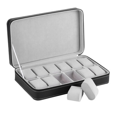 

6 10 12 Slot Grid Watch Box PU Leather Lint Rainproof Detachable Zipper Jewelry Display Container Storage