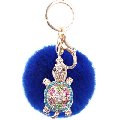 

Rex rabbit hair keychain inlaid colored diamonds turtle three-dimensional graphics girls creative bags exquisite pendant