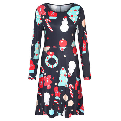 

Tailored Womens Stylish O Collar Splice Print Long Sleeve Dress Long Dress