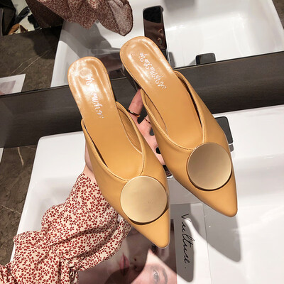 

Korean Mueller Shoe Female Xia chic Baotou Coarse-heeled Sandals ins Port Flavor Wear Mueller Shoes