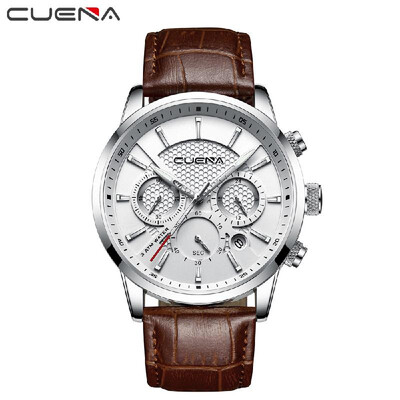 

CUENA Men Multi-Functional Sports Quartz Watch Leather Band Luminous Hands Calendar Wristwatch
