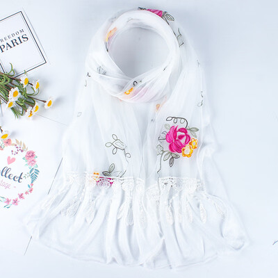 

New scarf Japan&South Korea sweet beauty embroidery scarf travel photo decoration shade lace double mesh scarf