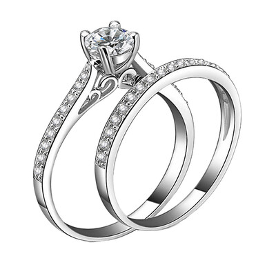 

925 sterling silver sets double ring zircon stone wedding jewelry